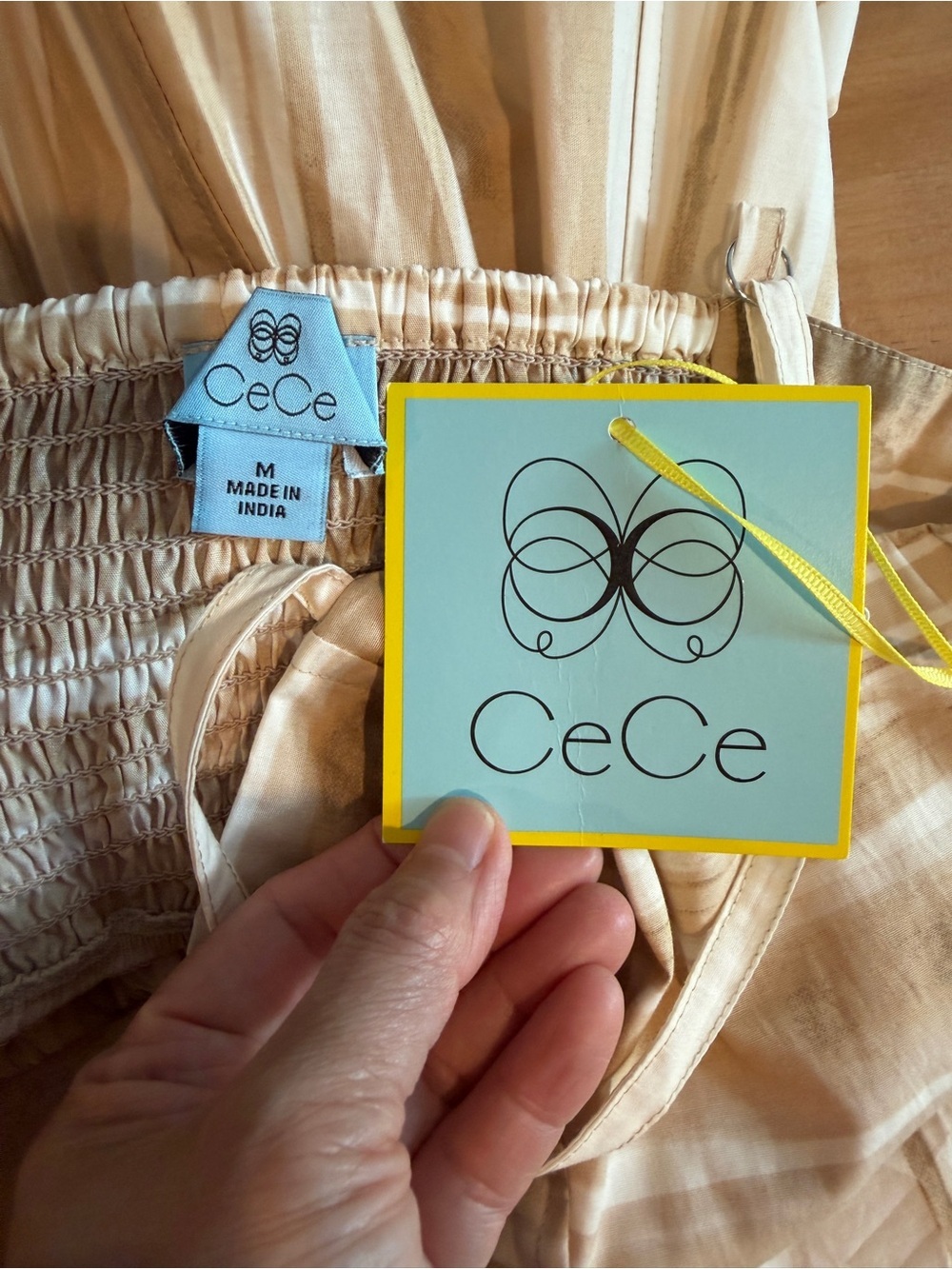 CeCe Boho Tie Dye Maxi Cotton Dress Beige Neutral Strappy Tiered Sundress MEDIUM - Picture 9 of 12
